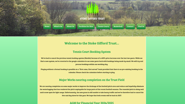 Screenshot of the Public Playing Field And Village Hall website
