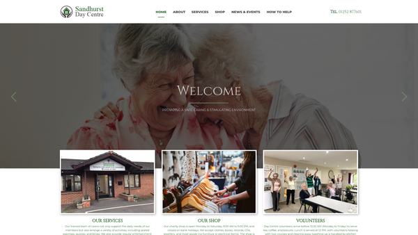 Screenshot of the Sandhurst Day Centre Association website