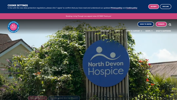 Screenshot of the North Devon Hospice website
