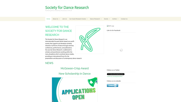 Screenshot of the The Society For Dance Research website