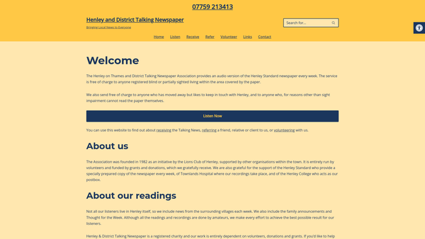Screenshot of the The Henley-On-Thames And District Talking Newspaper Association website