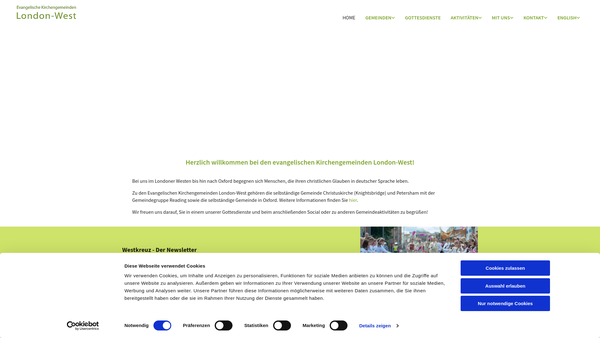 Screenshot of the German Speaking, Evangelical Lutheran Congregation In Oxford website