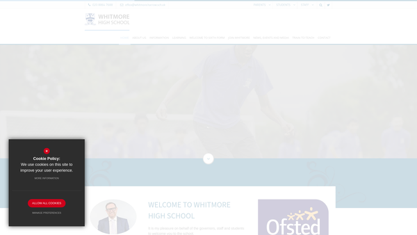 Screenshot of the Whitmore High School Fund website