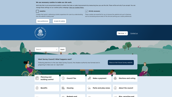 Screenshot of the The Surrey Heath Arts Council website