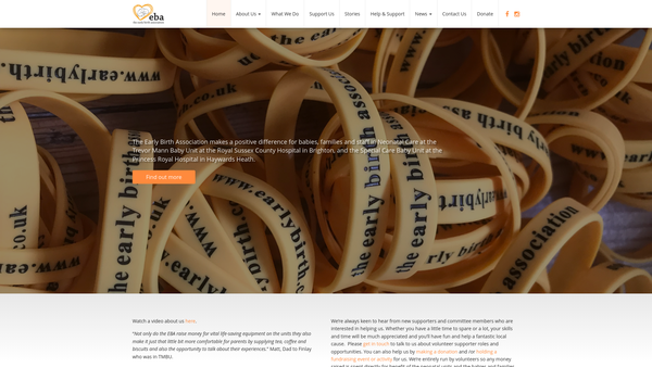 Screenshot of the The Early Birth Association website
