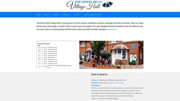 Screenshot of the The Merry Bells Village Hall website
