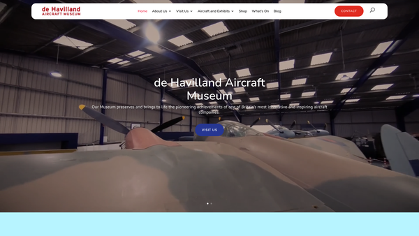 Screenshot of the De Havilland Aircraft Museum Trust Limited website