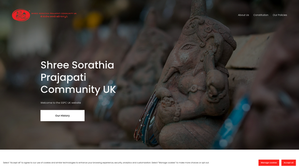 Screenshot of the Shree Sorathia Prajapati Community UK website