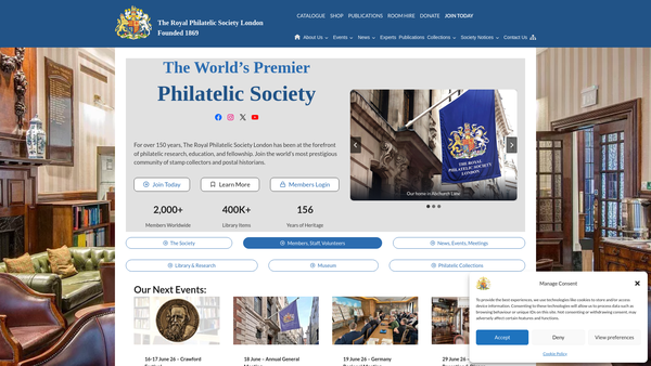 Screenshot of the The Royal Philatelic Society, London website