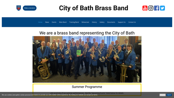Screenshot of the City of Bath Brass Band website