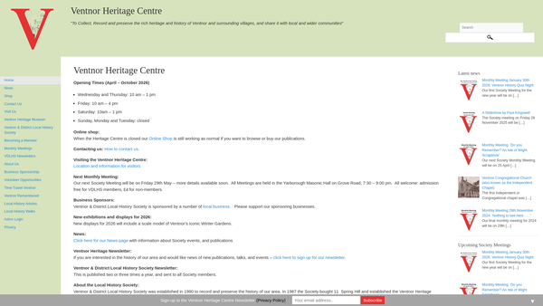 Screenshot of the Ventnor And District Local History Society website