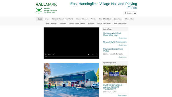 Screenshot of the Hanna's Field Charity website