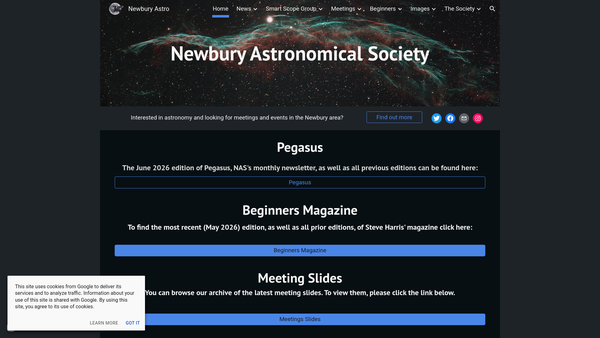 Screenshot of the Newbury Astronomical Society website