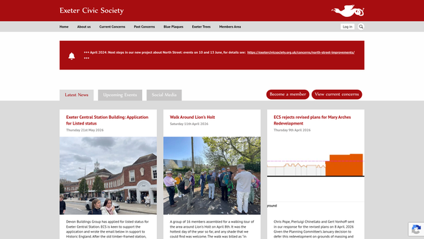 Screenshot of the Exeter Civic Society website