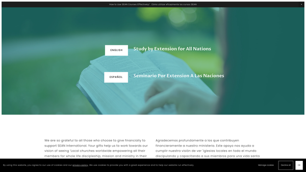 Screenshot of the Sean International website