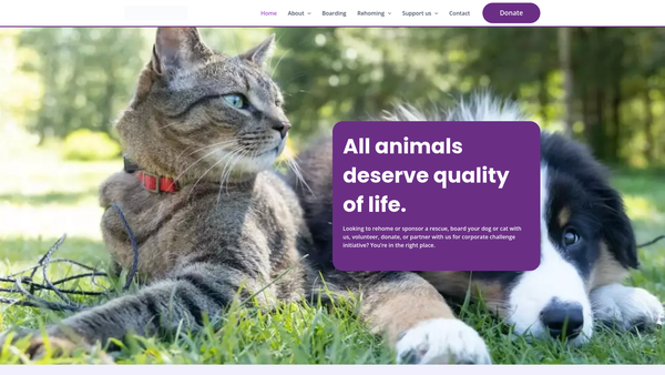 Screenshot of the Happy Landings Animal Rescue Centre website
