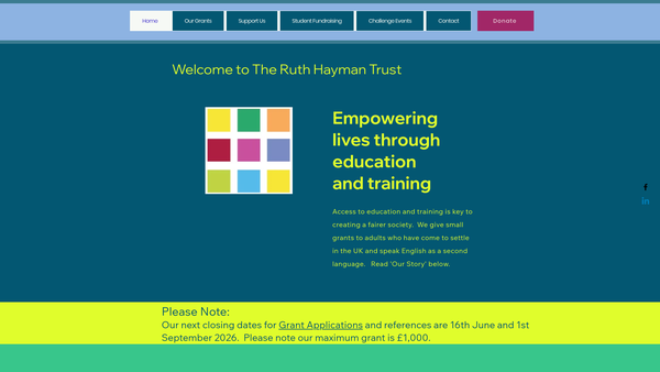 Screenshot of the The Ruth Hayman Trust For The Advancement Of The Education Of Adults Resident In The United Kingdom Whose First Language Is Not English website