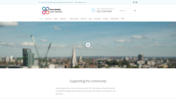 Screenshot of the Tower Hamlets Law Centre website