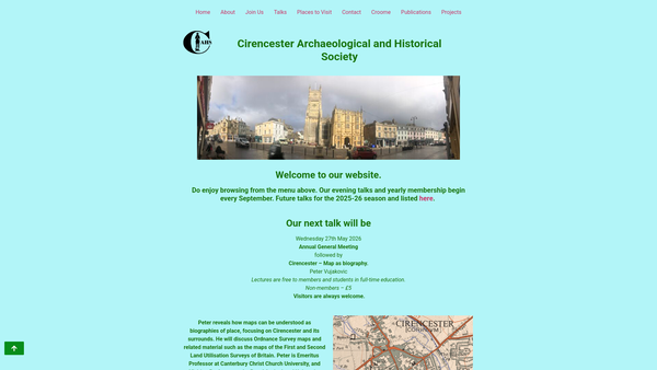 Screenshot of the Cirencester Archaeological And Historical Society website