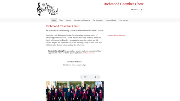 Screenshot of the Richmond Chamber Choir website