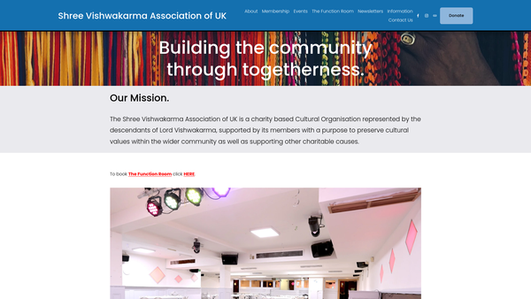 Screenshot of the Shree Vishwakarma Association Of United Kingdom website
