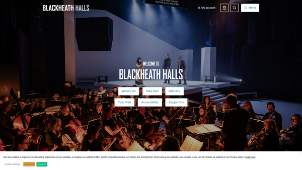 Screenshot of the The Blackheath Halls website