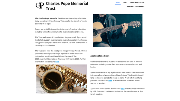 Screenshot of the The Charles Pope Memorial Trust website
