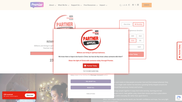 Screenshot of the Premier Christian Media Trust website