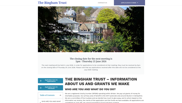 Screenshot of the The Bingham Trust website