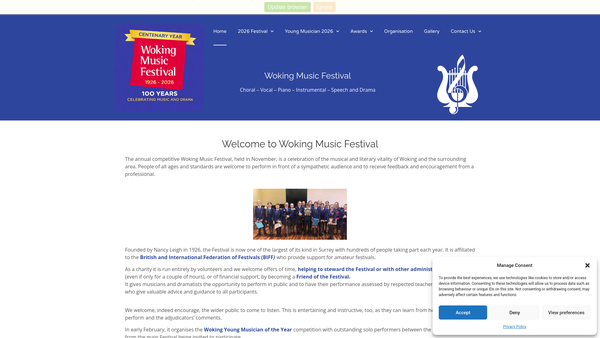 Screenshot of the Woking Music Festival website