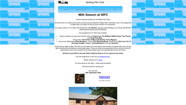 Screenshot of the Woking's New Cinema Club website