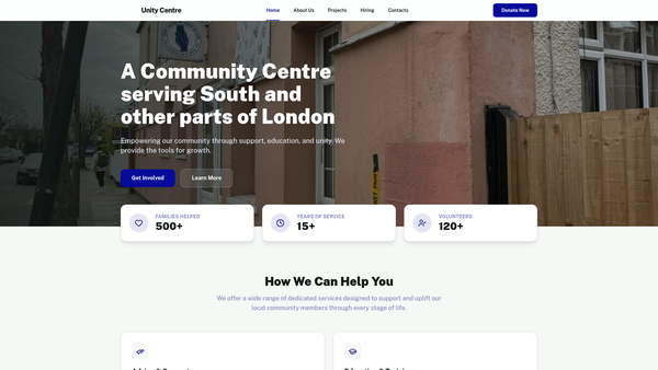Screenshot of the Unity Centre Of South London website