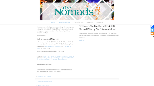 Screenshot of the Nomad Players Limited website