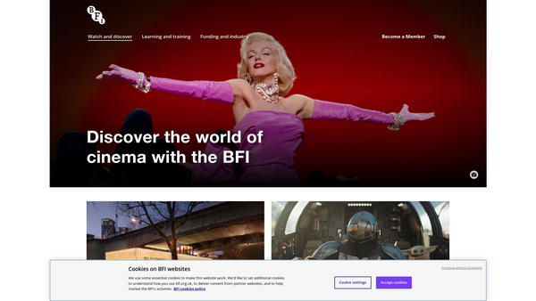 Screenshot of the The British Film Institute website