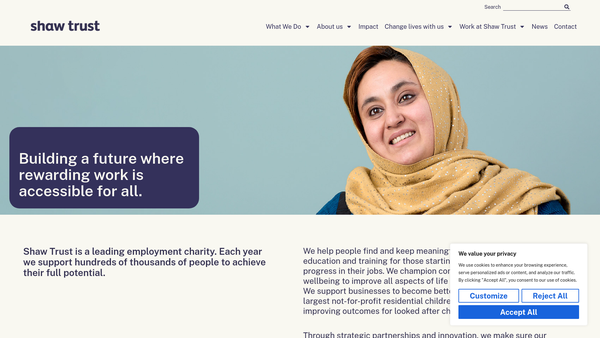 Screenshot of the The Shaw Trust Limited website