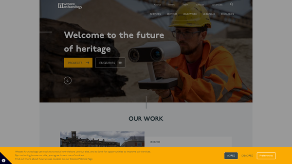 Screenshot of the Wessex Archaeology Limited website