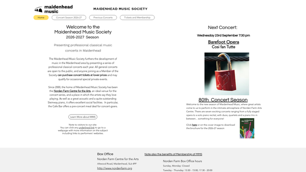 Screenshot of the Maidenhead Music Society website