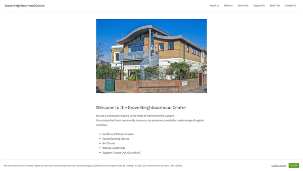 Screenshot of the Grove Neighbourhood Centre Limited website