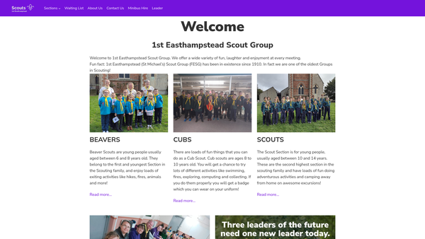 Screenshot of the 1st Easthampstead (St Michael's) Scout Group website