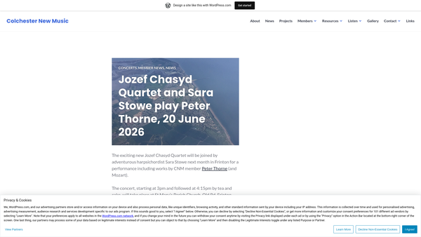Screenshot of the Colchester New Music Trust website