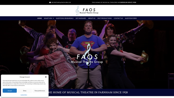Screenshot of the Faos Musical Theatre Group website