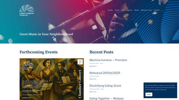 Screenshot of the Ealing Symphony Orchestra website