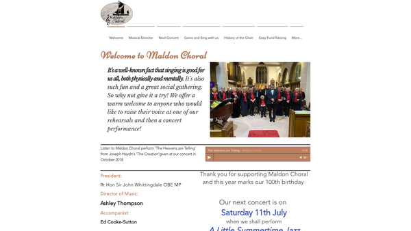 Screenshot of the Maldon Choral Society website