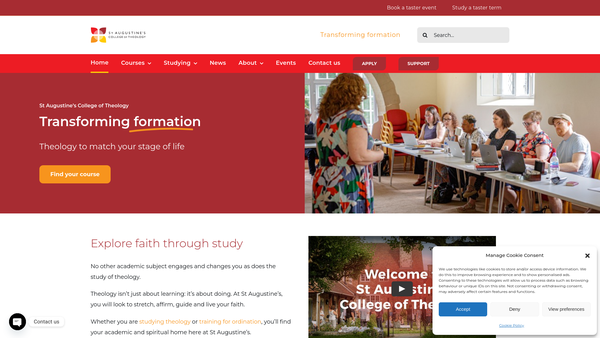 Screenshot of the St Augustine's College Of Theology Ltd website