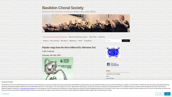 Screenshot of the Basildon Choral Society website
