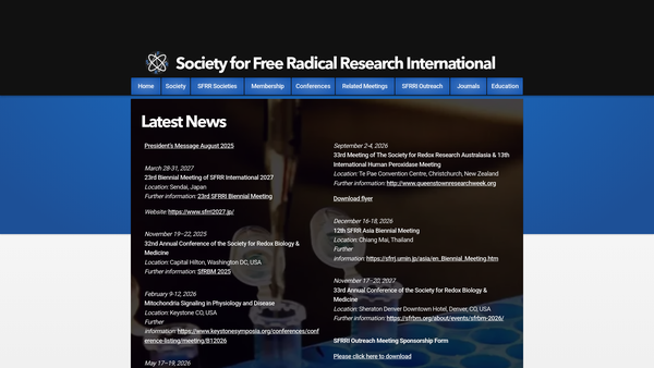 Screenshot of the The Society For Free Radical Research website