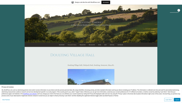 Screenshot of the Doulting Village Hall Charity website