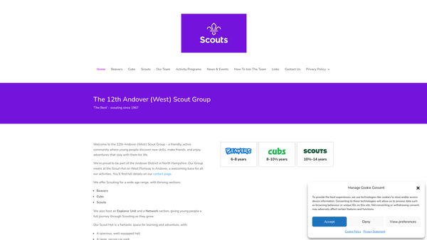 Screenshot of the 12th Andover (West) Scout Group website