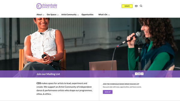 Screenshot of the Chisenhale Dance Space website