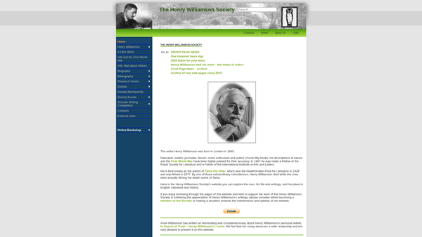 Screenshot of the The Henry Williamson Society website